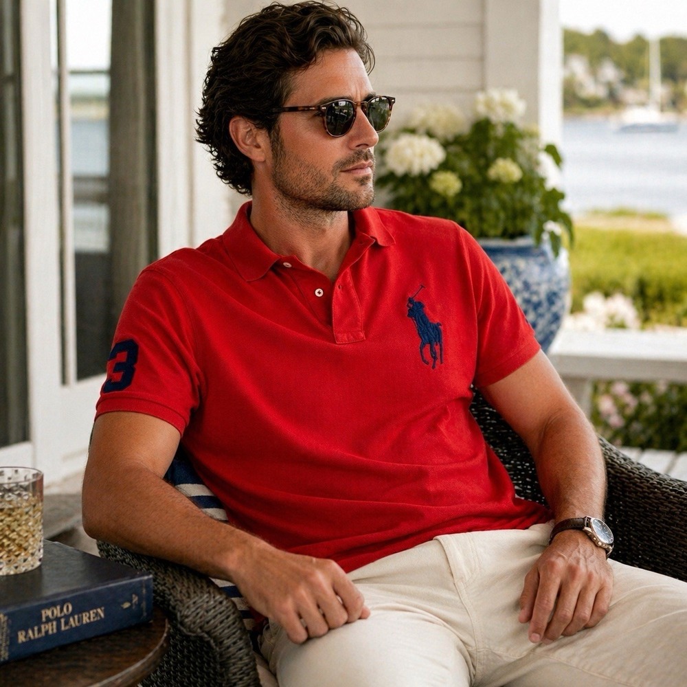 Polo Ralph Lauren Big Pony Polo Shirt Red Blue Size 2XLT Tall Mesh Pony Rugby